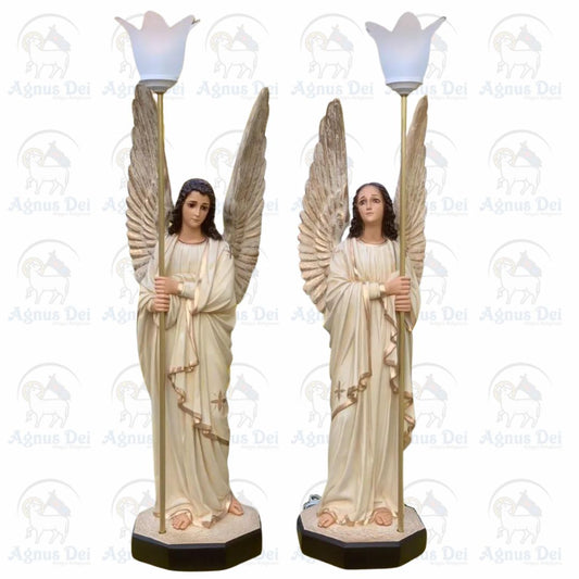 Conjunto Anjos Tocheiros 82cm Resina Dourado Marfim