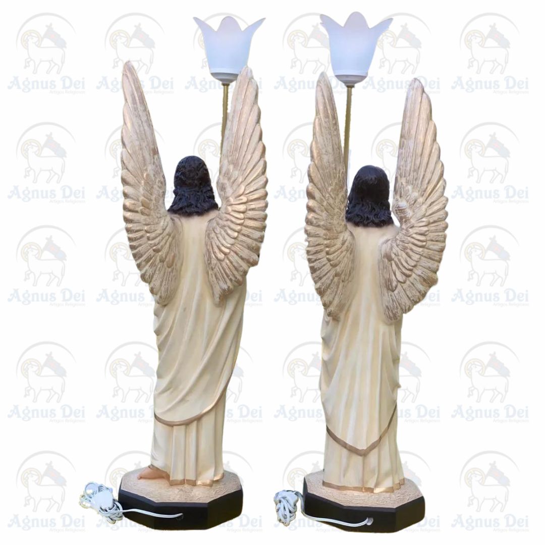 Conjunto Anjos Tocheiros 82cm Resina Dourado Marfim