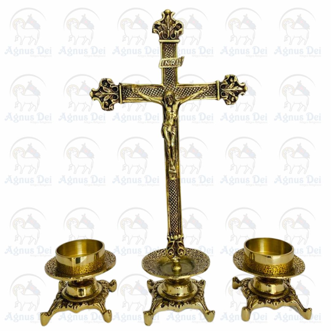 Conjunto Castiçal com Cruz 4 Pontas