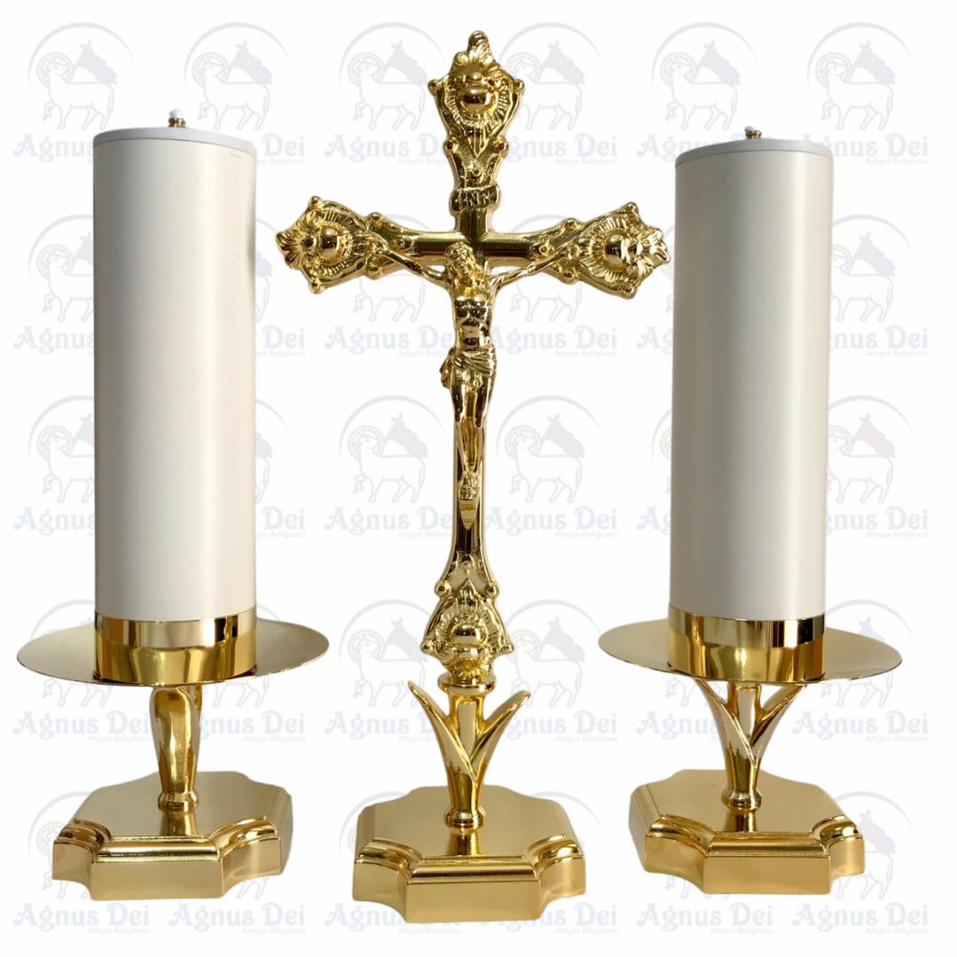 Conjunto Crucifixo 571/C e Castiçal CA571 Para Vela Falsa
