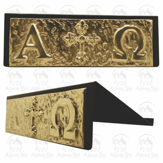 Estante de Mesa Bronze Alfa e Ômega Cruz PI